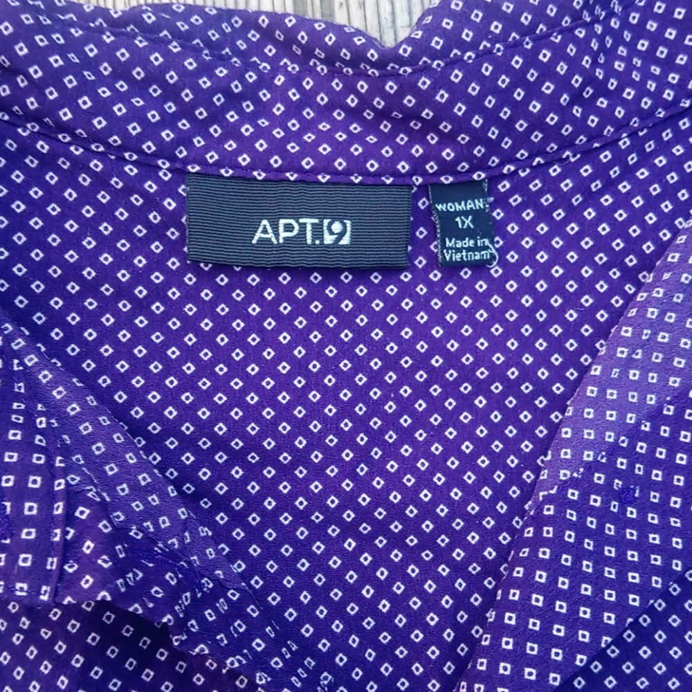 Chic Purple Silky Patterned Button Down Front Blo… - image 5